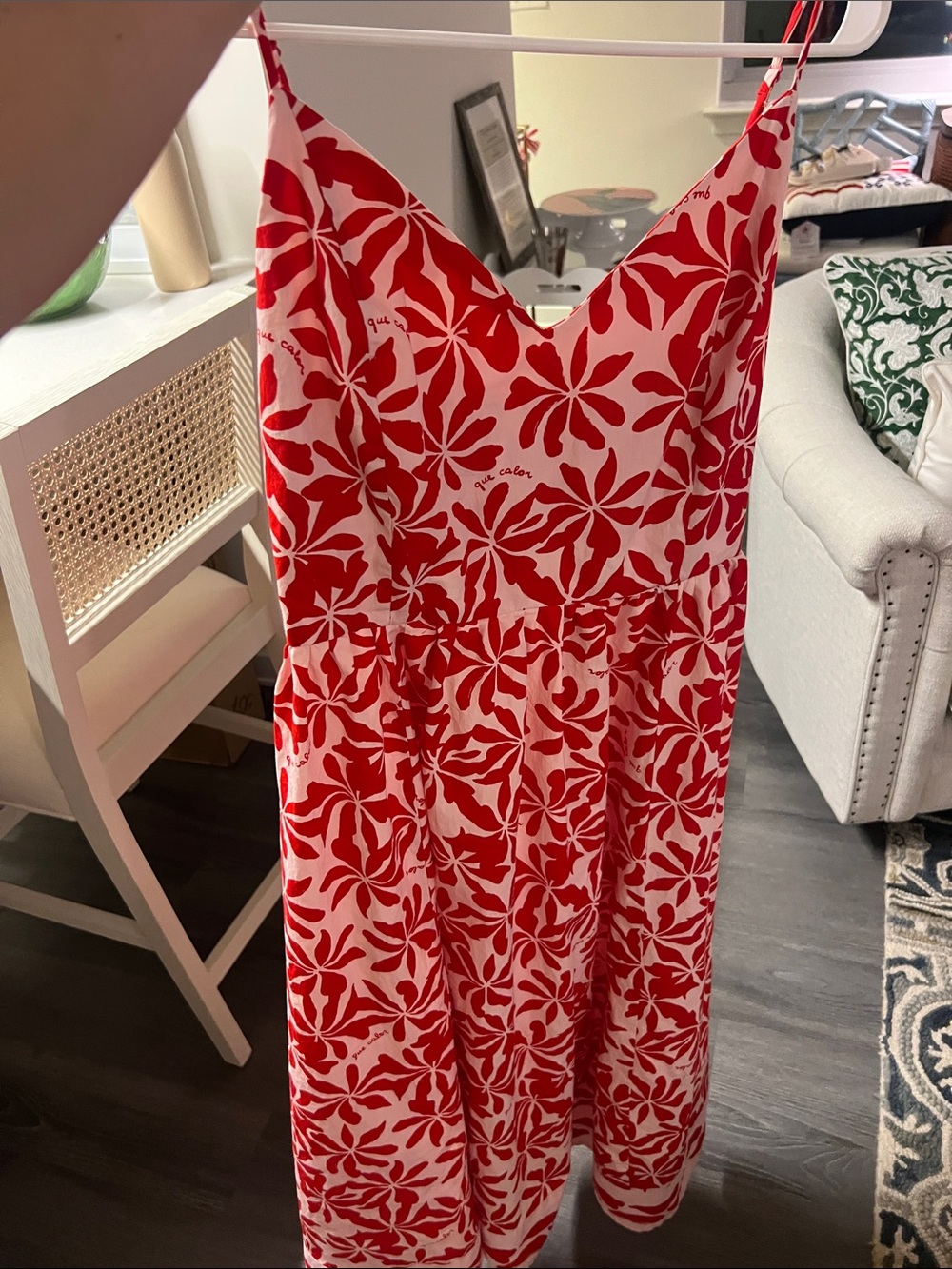 Red and White Floral Slip Dress